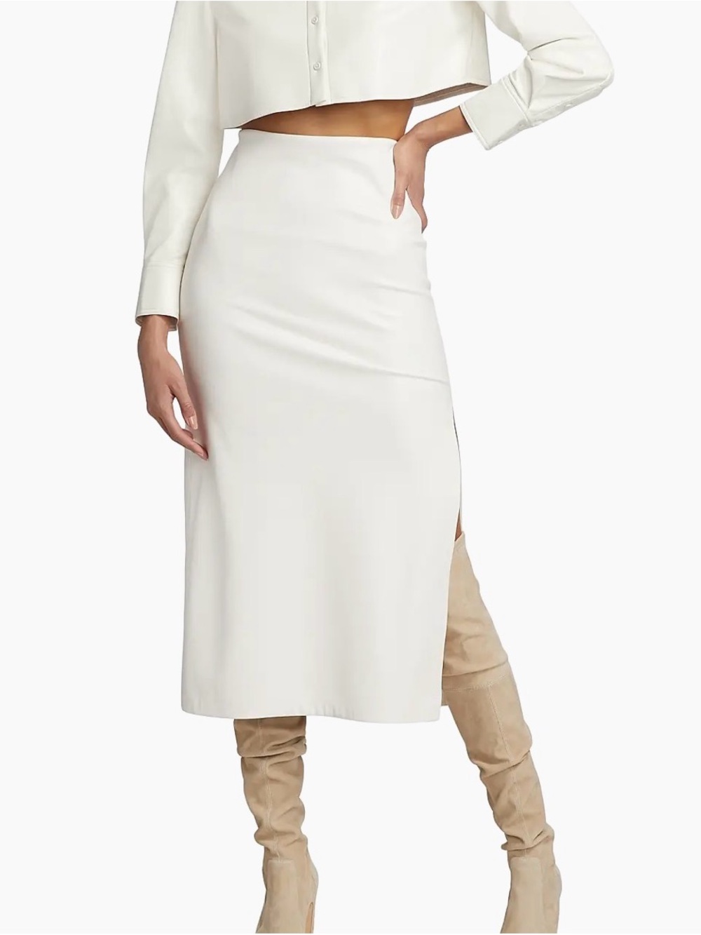 Alice + Olivia Ivory High-Waist Midi Skirt with Side Slit